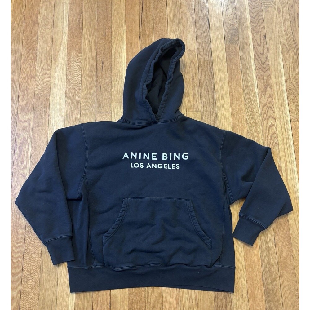 Anine Bing Los Angeles Alto Hoodie Black Logo Sweatshirt Size S